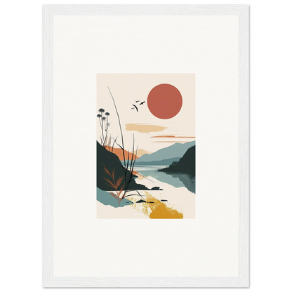 Minimalist landscape canvas print of Sunrise Unfurled over mountains and water for room decoration