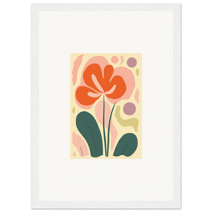 Stylized orange flower with green leaves, perfect for room decoration in a canvas print