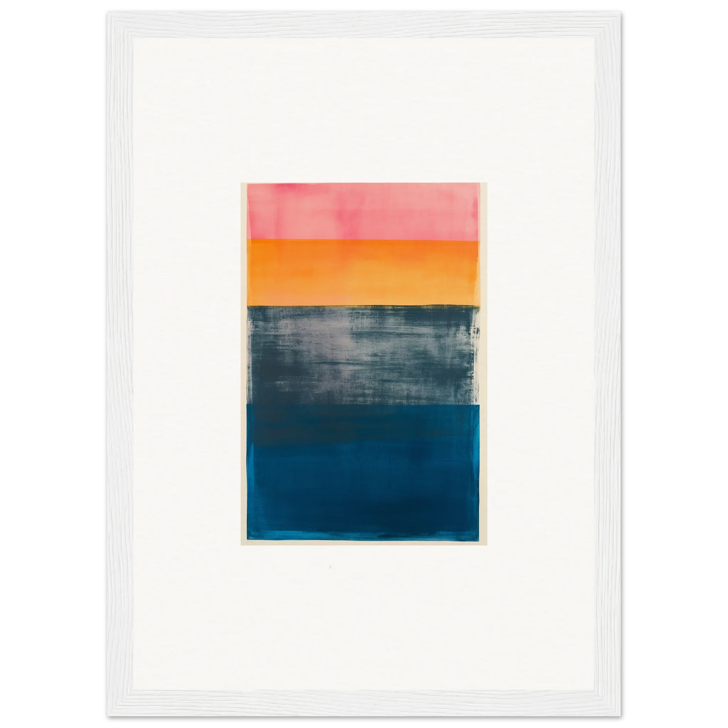 Abstract painting of pink, orange, gray, and blue frequencies for stylish room decoration