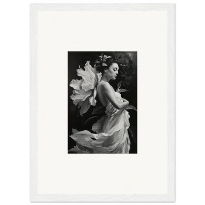 Black and white woman in flowing fabric and flower perfect for duet chrysalis canvas print