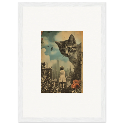 Surreal canvas print of a giant cat face over a city for unique room decoration