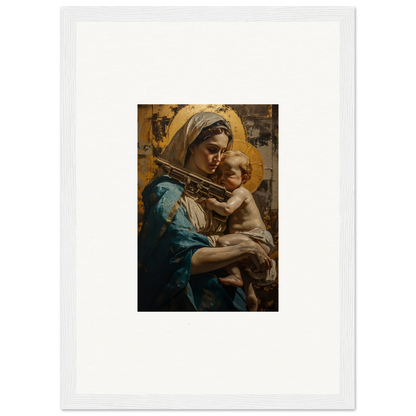 Framed canvas print of a woman and child with halos, perfect for loving sentinence room decoration