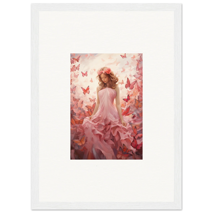 Painting of a woman in a pink dress surrounded by butterflies for autumn lattice room decoration