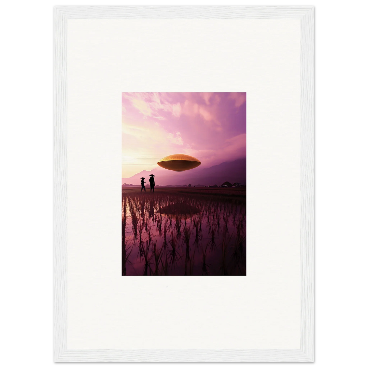 UFO floating in a purple sky, perfect for violet dreaming room decoration canvas print