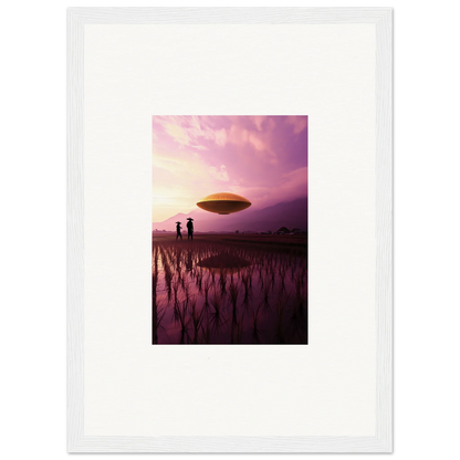 UFO floating in a purple sky, perfect for violet dreaming room decoration canvas print