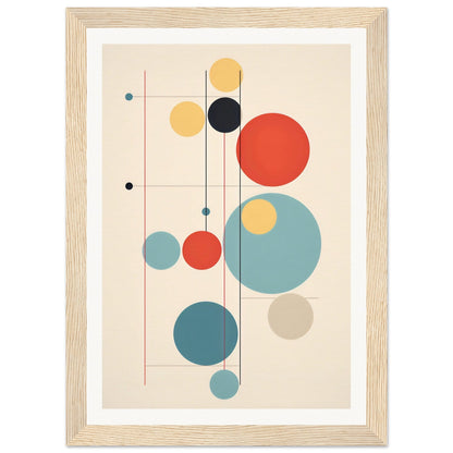 Abstract geometric artwork featuring colorful circles and lines in a minimalist composition.