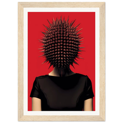 Spiky, spherical headpiece resembling a sea urchin worn on a person’s head.