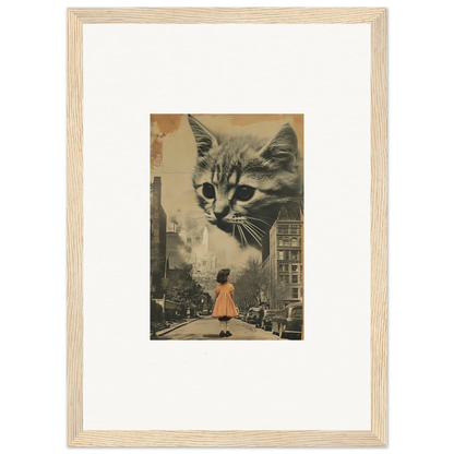 Giant cat face artwork over a vintage street - perfect wall art for room decoration!