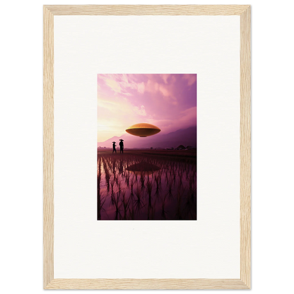 UFO over a flooded rice field at sunset for a unique Violet Dreaming canvas print