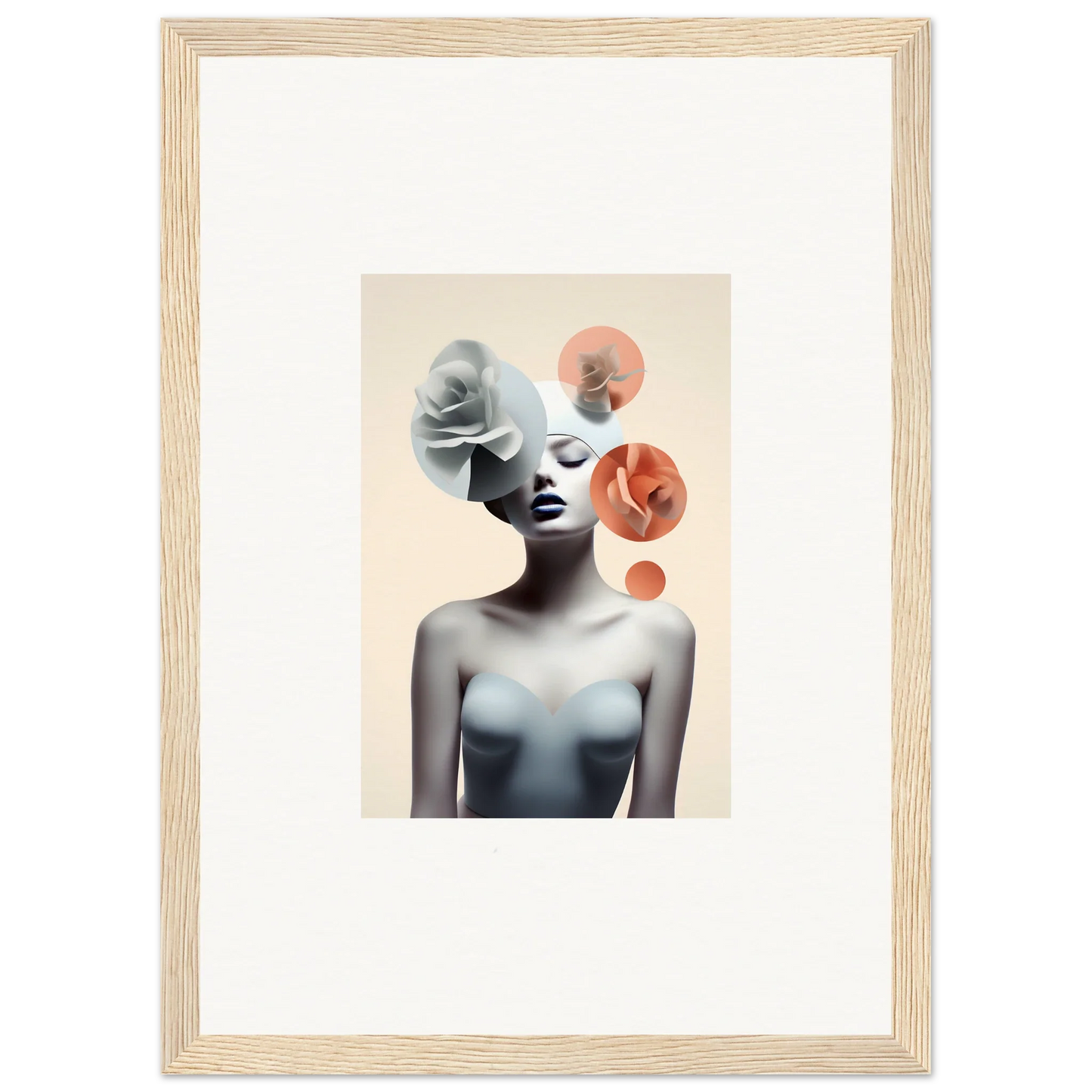 Artistic canvas print of a monochrome figure with abstract circles for Blossom Nexus room decoration