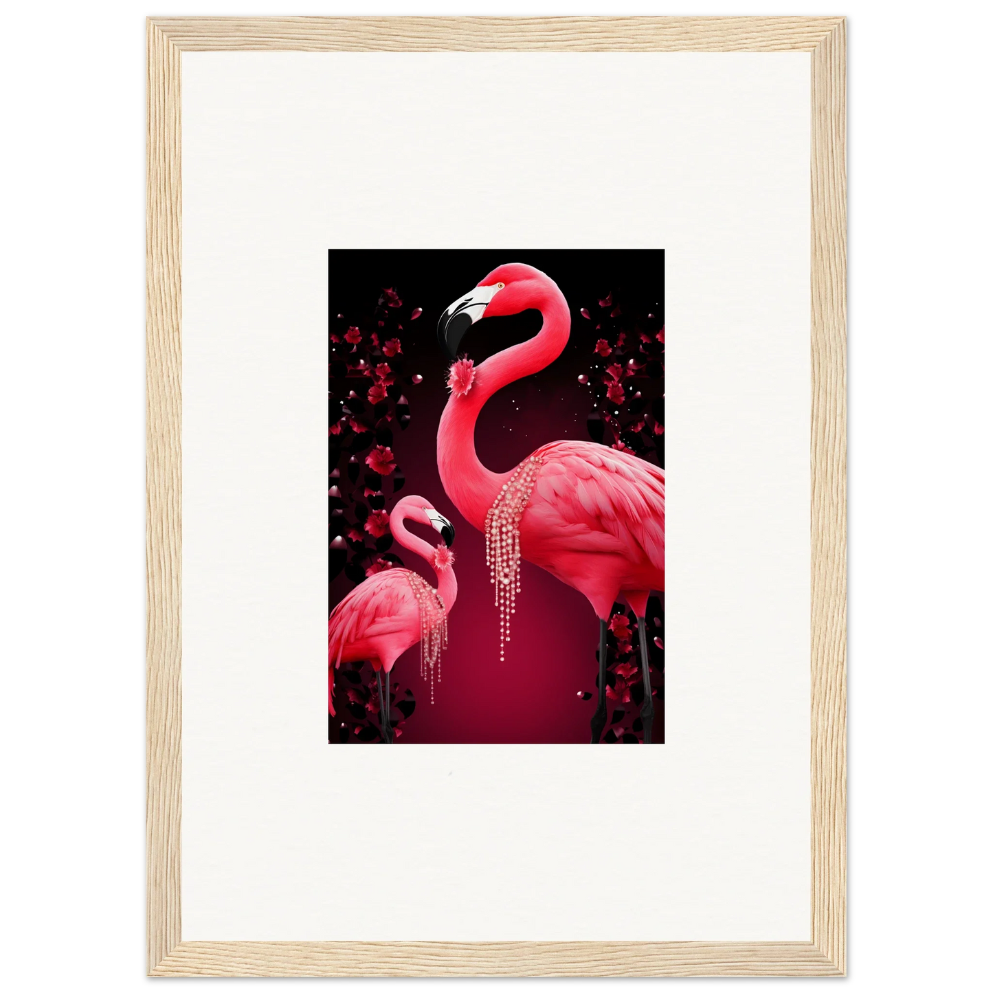 Vibrant pink flamingos with curved necks for stunning wall art canvas print decor