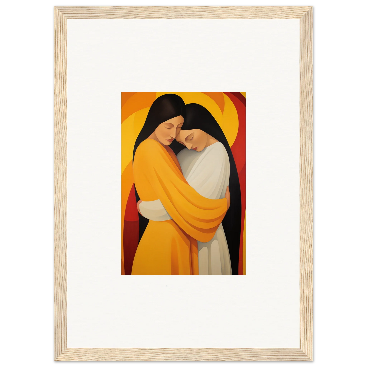 Framed canvas print of two figures in yellow robes, perfect for Sun Nyah room decoration