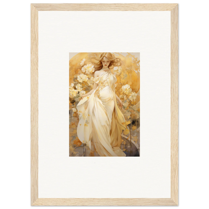 Framed canvas print of an ethereal woman in a silk dream floral setting