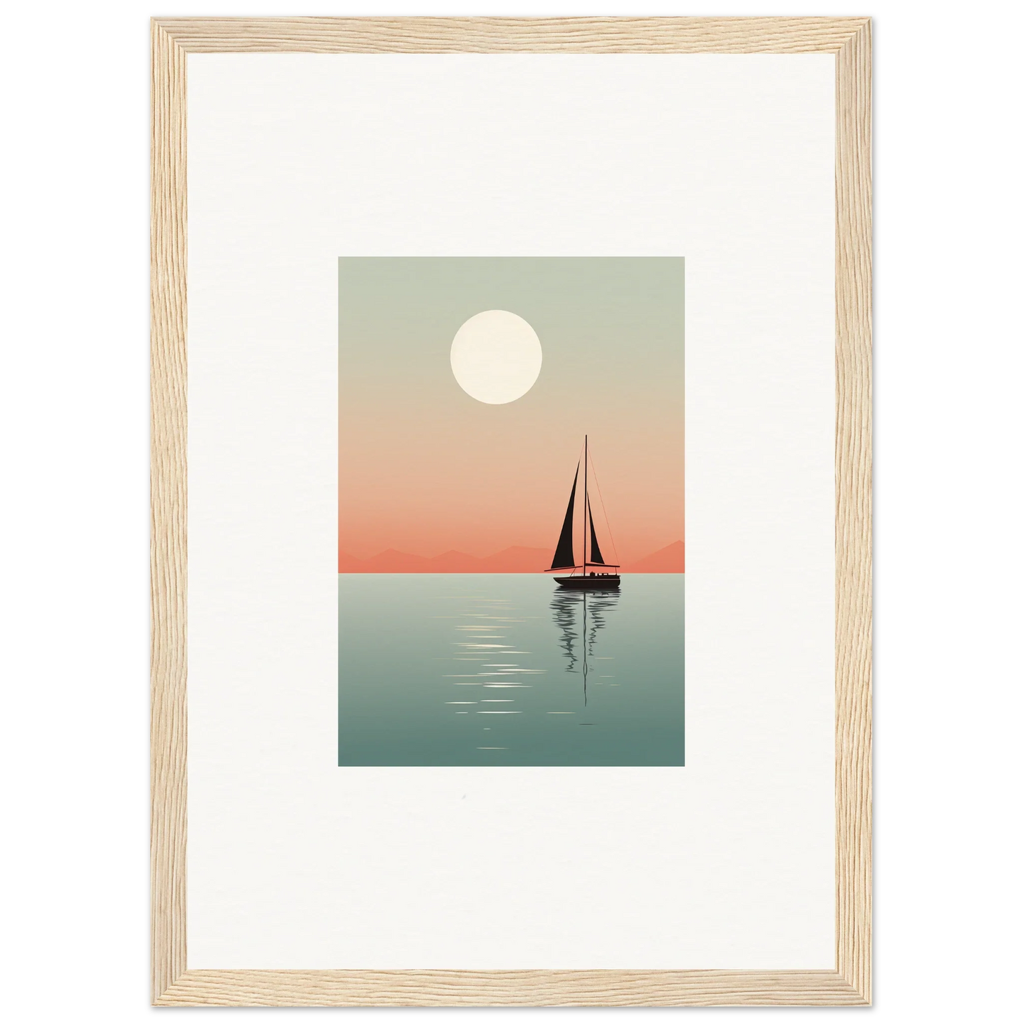 Framed canvas print of Nautical Harmonies sailboat at sunset for room decoration