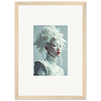 Framed canvas print of a person in a white headdress for unique room decoration