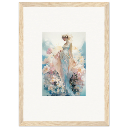 Framed watercolor canvas print of an ethereal female figure in dreaming effulgence blooms