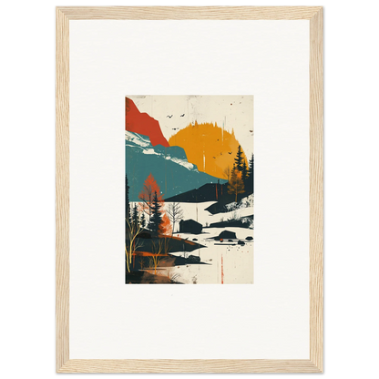 Framed canvas print of Trembling Skylines with a sunset over mountains and water