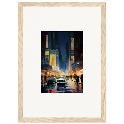 Framed canvas print of a rainy city street at night, perfect for trendy room decoration