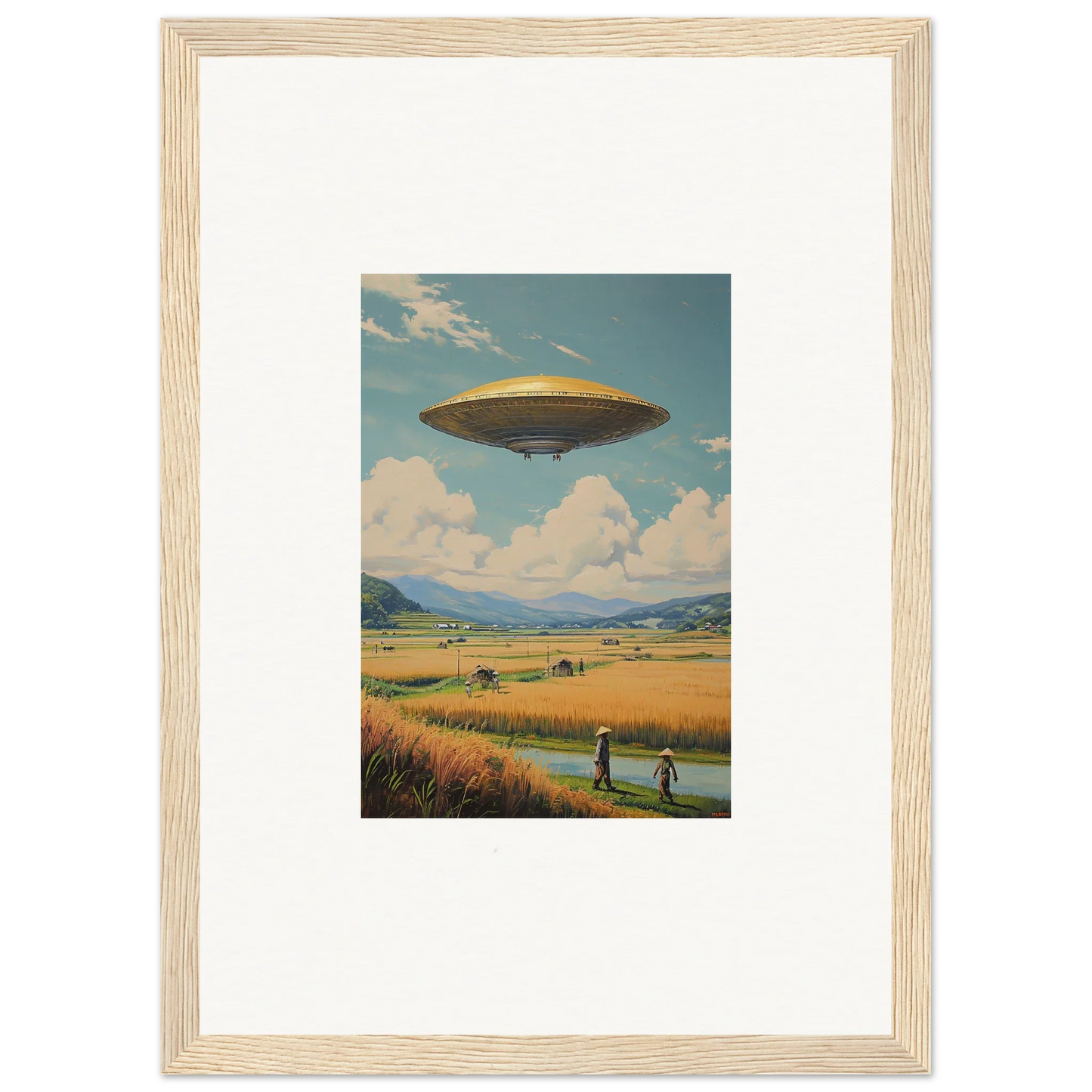 UFO hovering over a rural landscape perfect for a canvas print room decoration