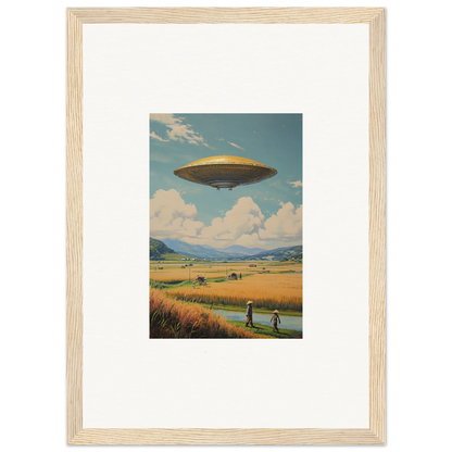 UFO hovering over a rural landscape perfect for a canvas print room decoration