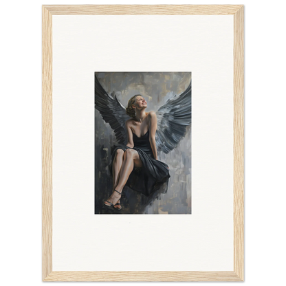 Framed canvas print of a winged figure in a dark dress for unique room decoration