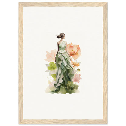 Watercolor painting of a woman in a green dress for a spring symphony canvas print