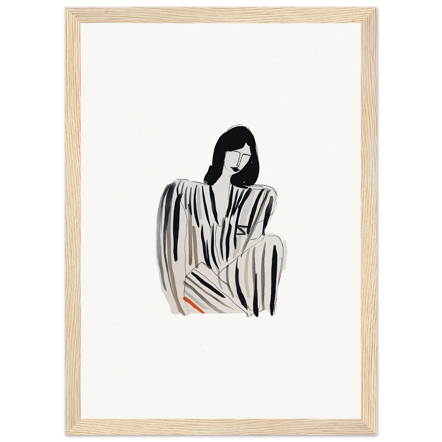 Minimalist black and white woman in striped dress, perfect for Whispers Formals canvas print