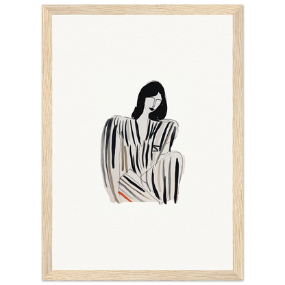 Minimalist black and white woman in striped dress, perfect for Whispers Formals canvas print