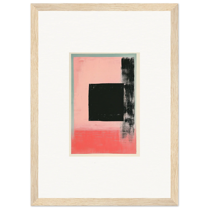 Framed canvas print of Elysian Frenzy with pink, black, and gray geometric shapes