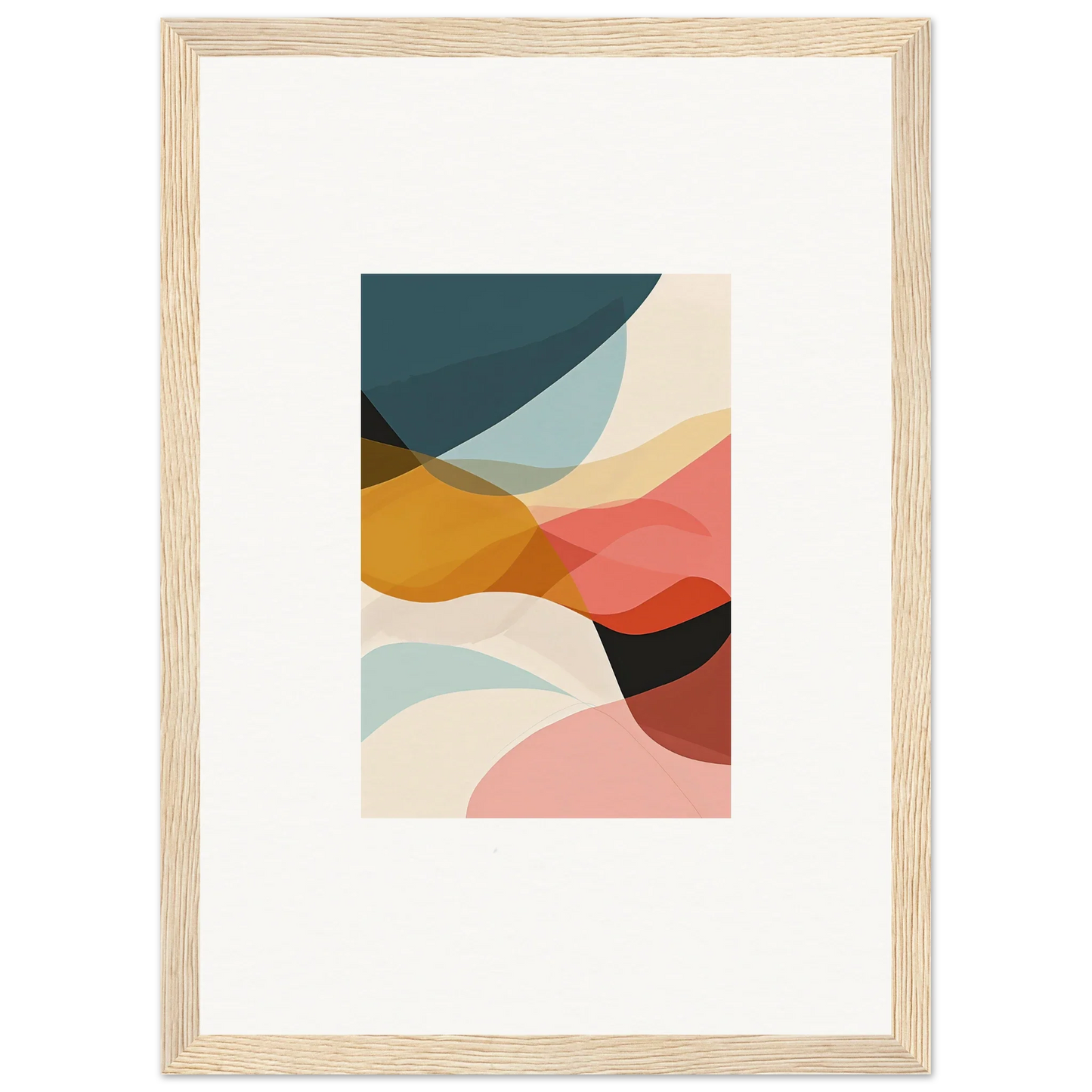 Abstract canvas print of overlapping curved shapes in muted colors for stylish room decoration