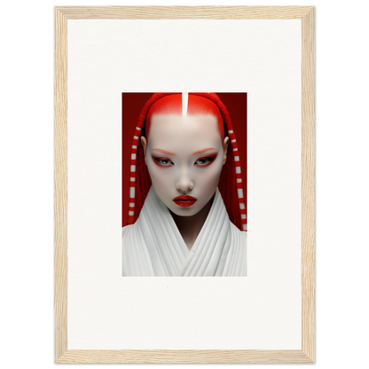 Stunning portrait with white makeup and red accents on Pome Artcard Whisper