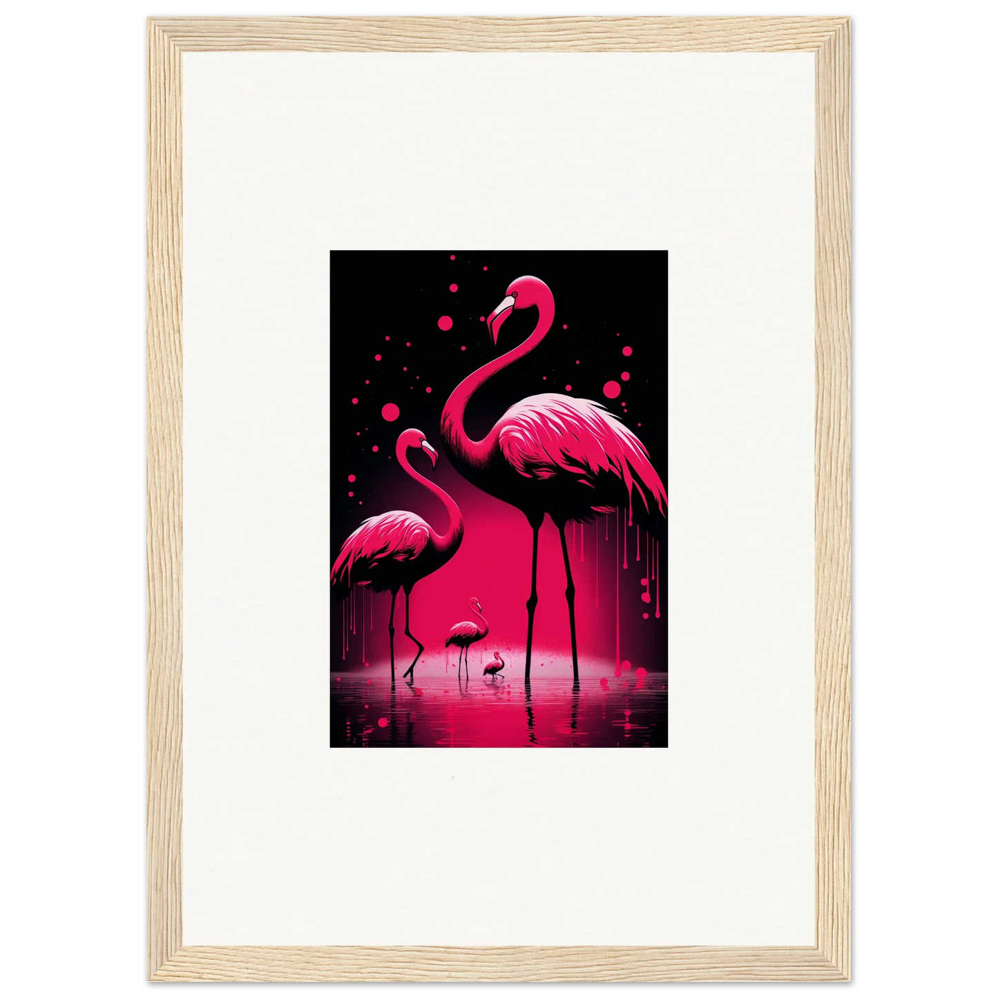 Framed canvas print of colorful Feather Wanderers flamingos for stunning room decoration