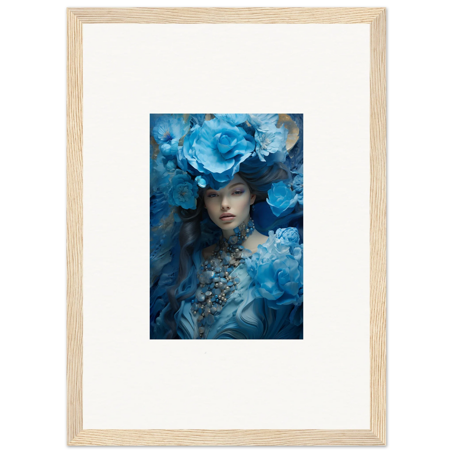 Framed canvas print of a dreamy figure in a blue symphony for room decoration