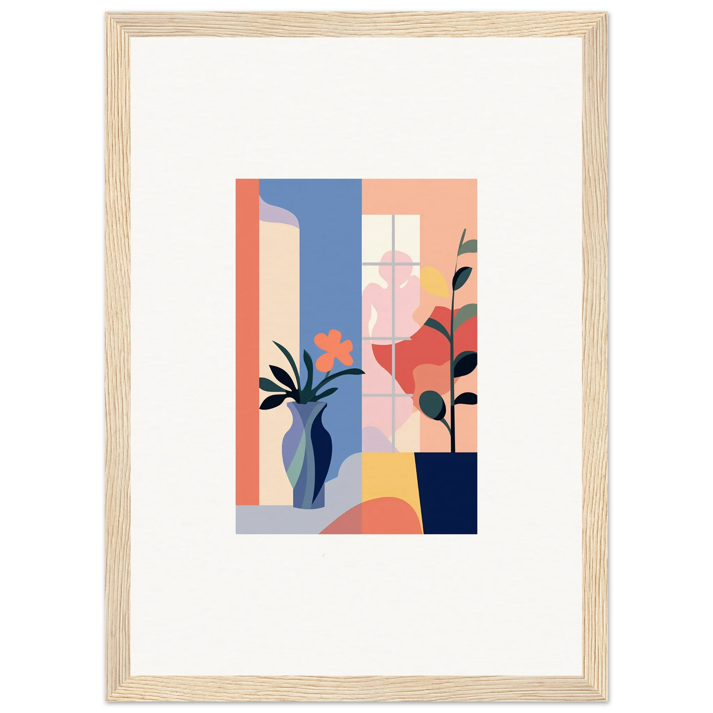 Framed canvas print of Echoic Flower Emblaze with pastel geometric shapes for room decoration