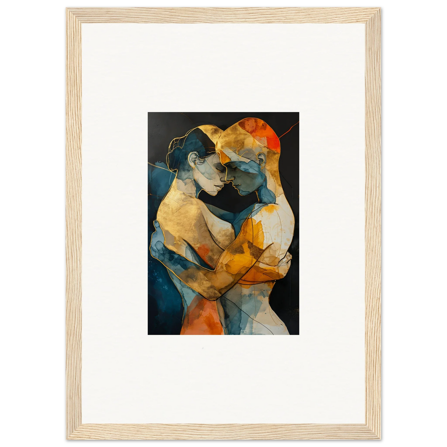 Abstract painting of embracing figures in warm colors for Psyche Harmonies canvas print