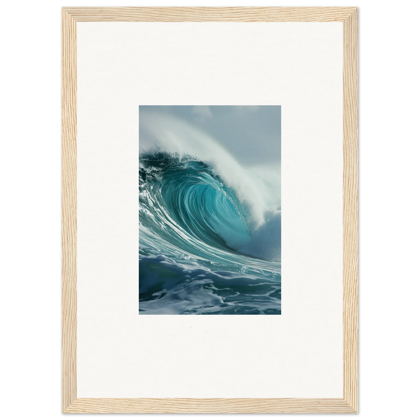 Powerful ocean wave in turquoise with white spray, perfect for canvas print wall art