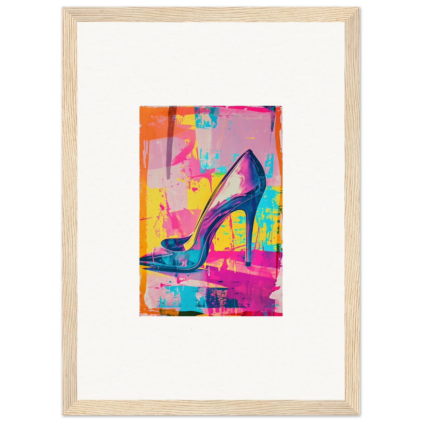 Colorful abstract painting of a high-heeled shoe for trendy room decor and wall art