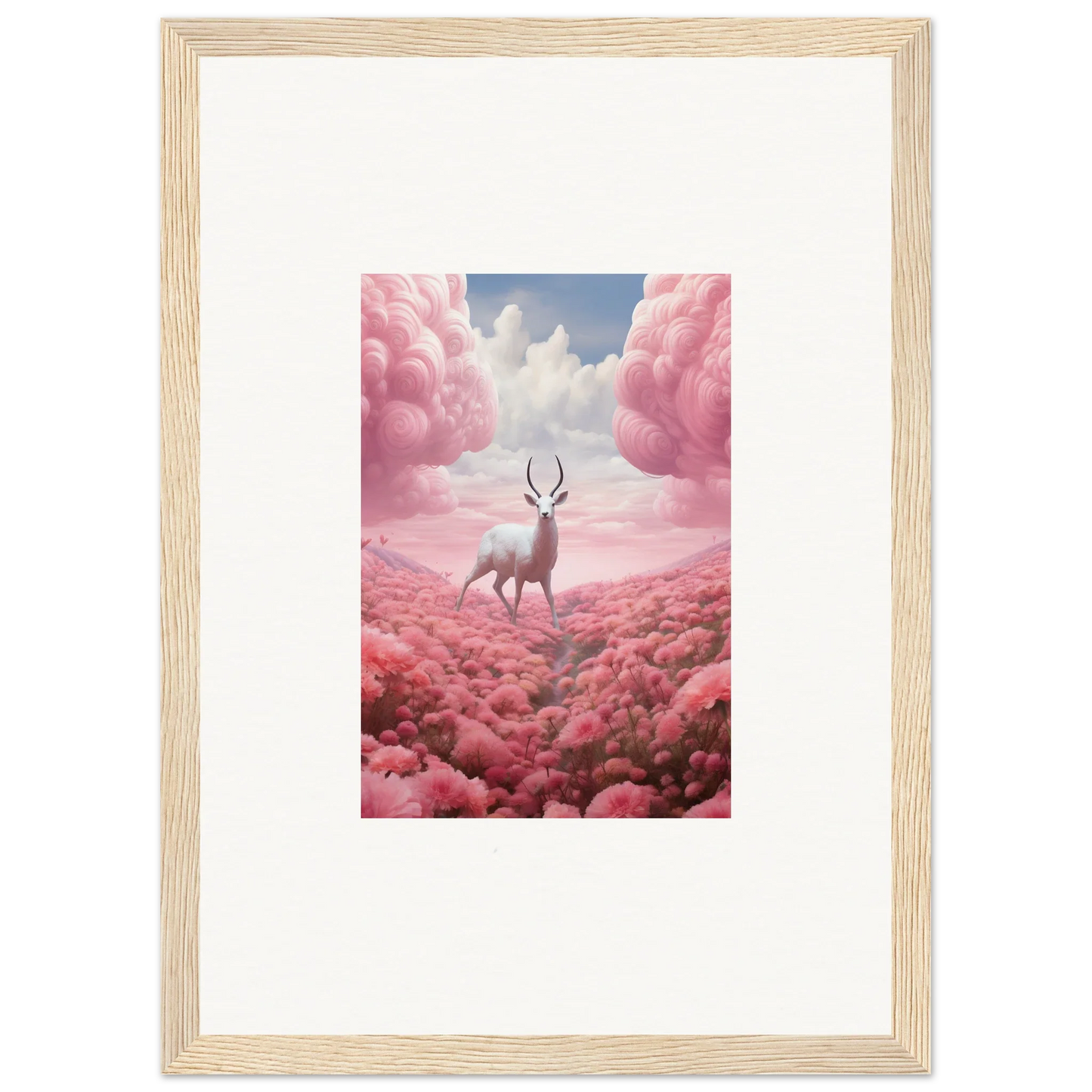 Deer with antlers in pink clouds for a vibrant berry collision canvas print