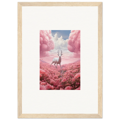 Deer with antlers in pink clouds for a vibrant berry collision canvas print