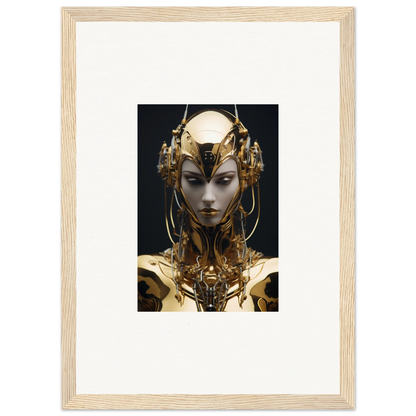 Futuristic golden robotic humanoid with ornate headpiece for chic room decoration