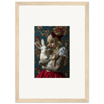 Framed canvas print of a figure with a rabbit, perfect for rabbit dreams room decoration