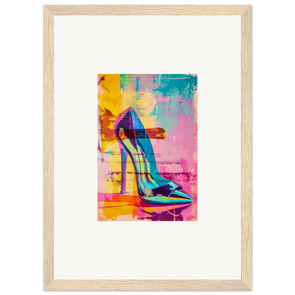 Vibrant pop art high-heeled shoe for stylish Room Decor and Noir Reverie wall art