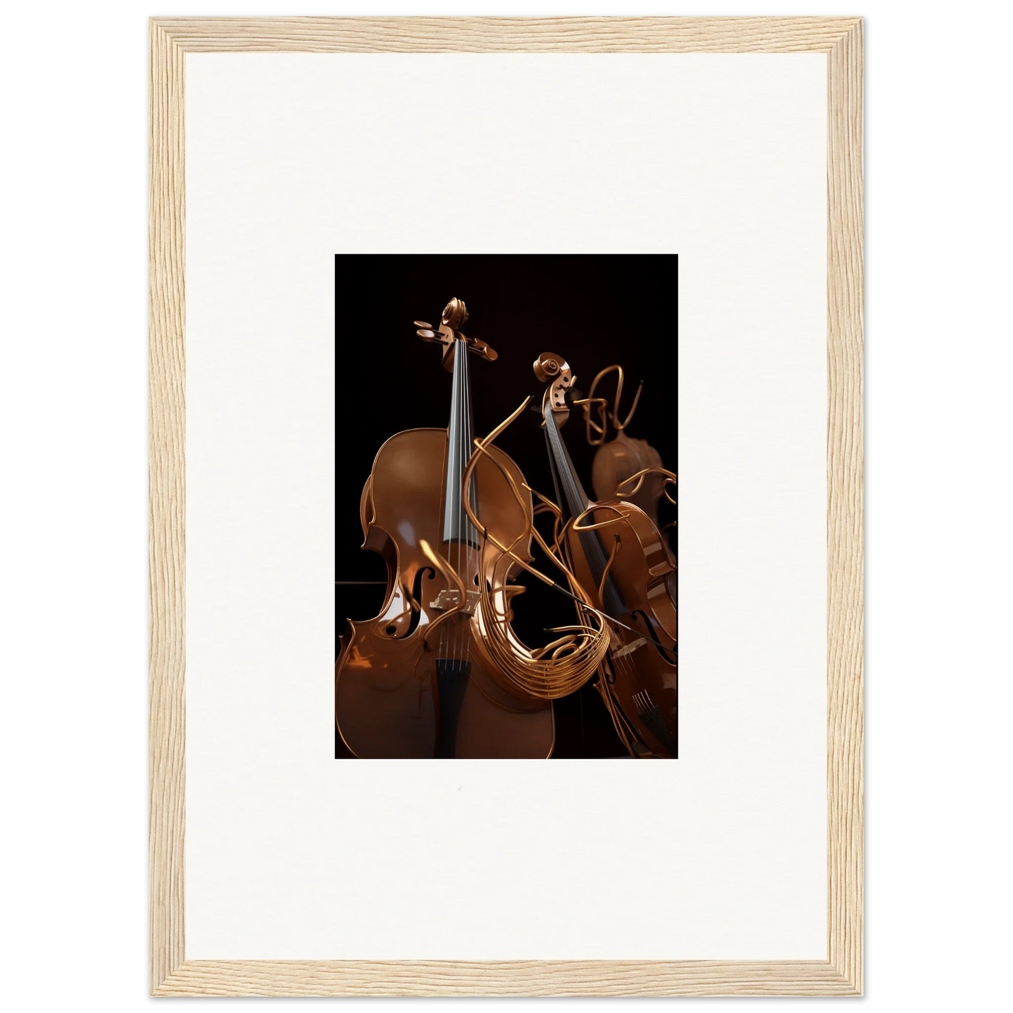 Framed photo of a cello and violin, perfect for Strings Opera room decoration