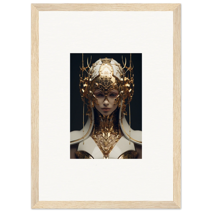 Ornate golden headdress and neck piece on an Ethereal Sovereign figure for room decoration