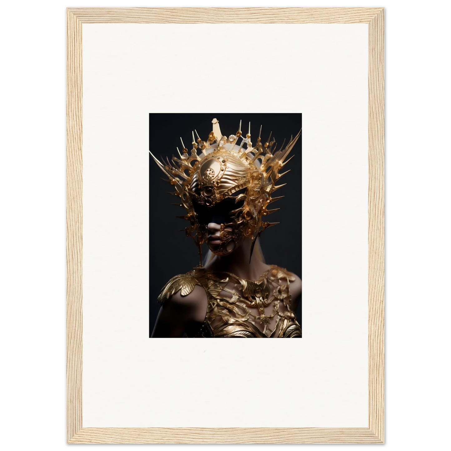 Ornate golden headdress on dark-skinned figure, perfect for a Vintage Bloom canvas print