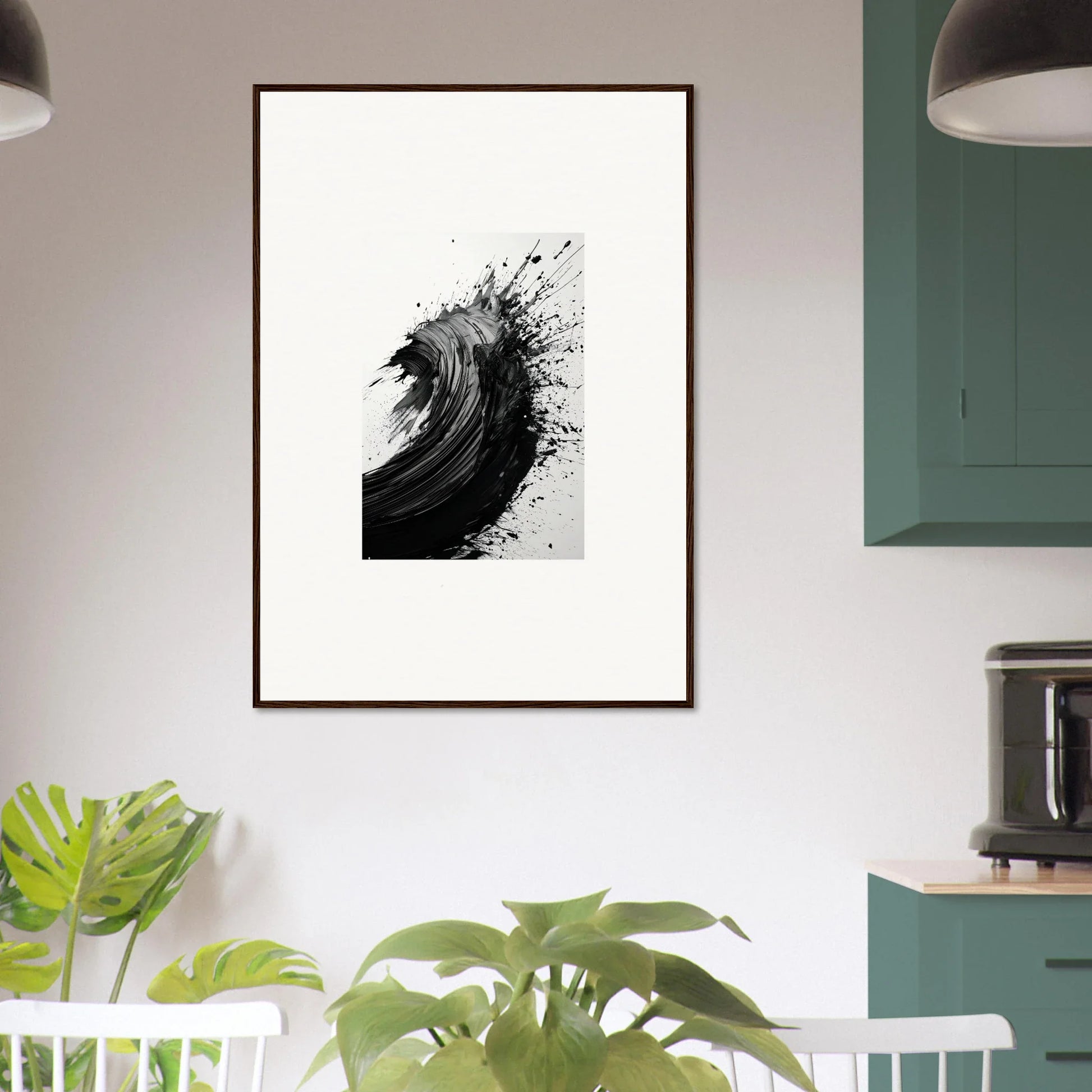 Abstract black and white canvas print of a dynamic wave for modern room decor