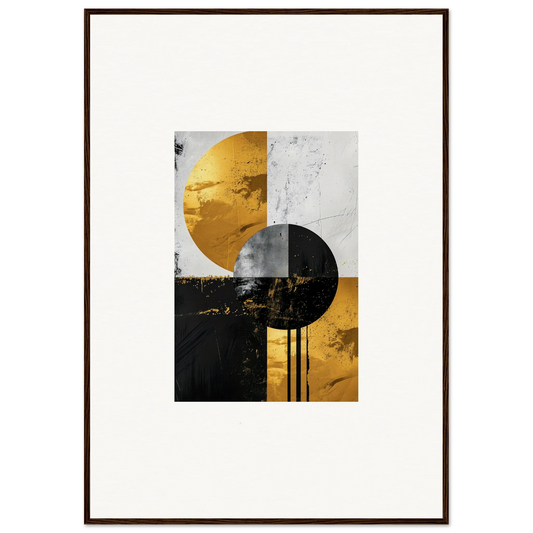 Abstract geometric artwork with overlapping circles in gold, black, and white for golden dreams room decor