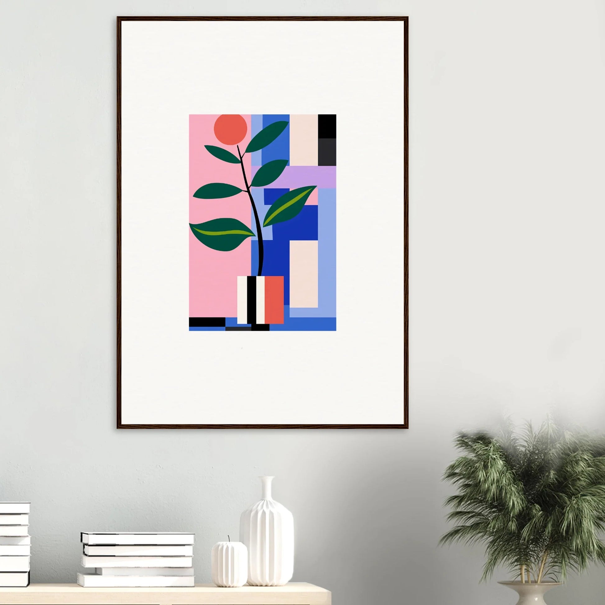 Abstract geometric artwork of a stylized plant perfect for Blooms Ballet room decor