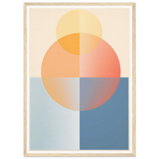 A framed Abstract Geometry K The Oracle Windows™ Collection poster with a blue, orange, and yellow sun can transform your space.