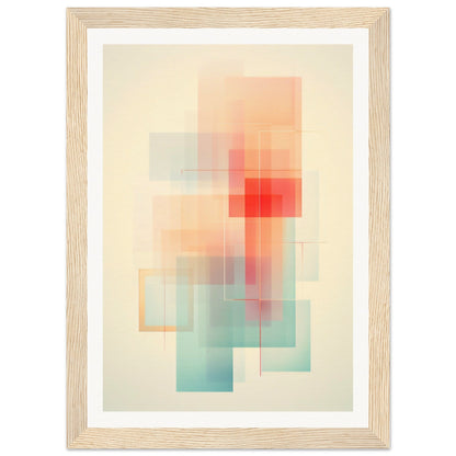 A framed Abstract Geometry I The Oracle Windows™ Collection wall art poster with red, orange and blue squares.